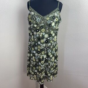 No Boundaries Babydoll Slip Dress 2X 19 Green Butterfly Floral Lace Trim Y2K